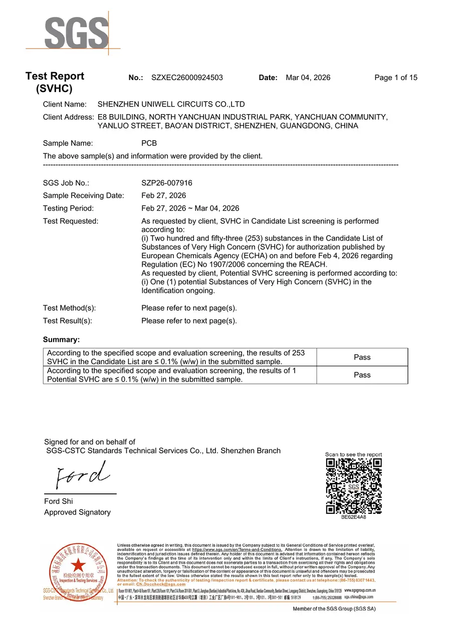 Certificat REACH (SVHC)