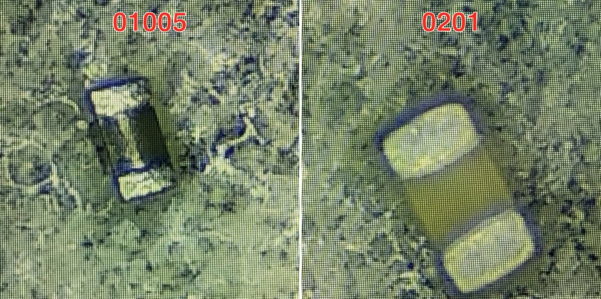 Comparaison 01005 et 0201 au microscope de production de Shenzhen