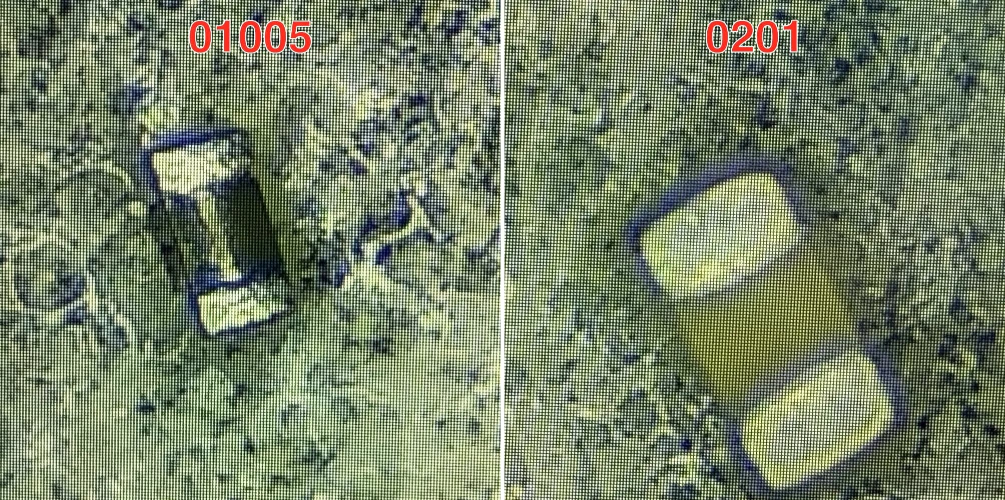 Composants 01005 et 0201 comparés côte à côte sous le microscope de production